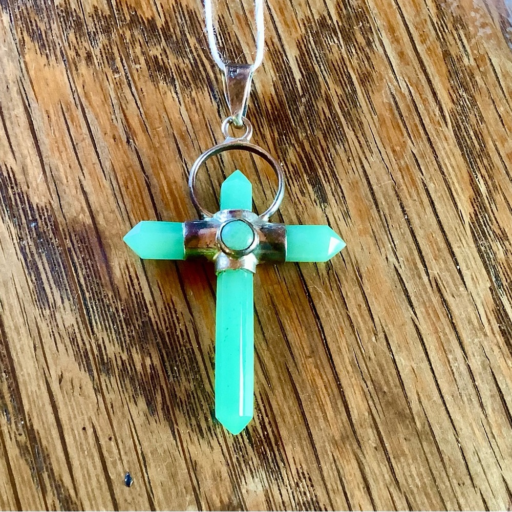 Adventurine crystal cross marked 925 Mexico